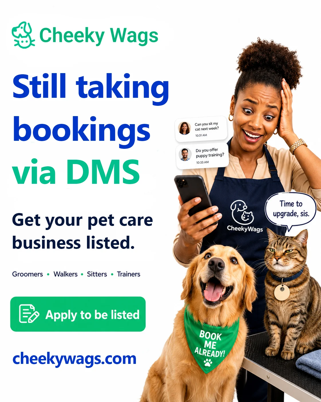 Still taking bookings via DMs? Apply to be listed poster