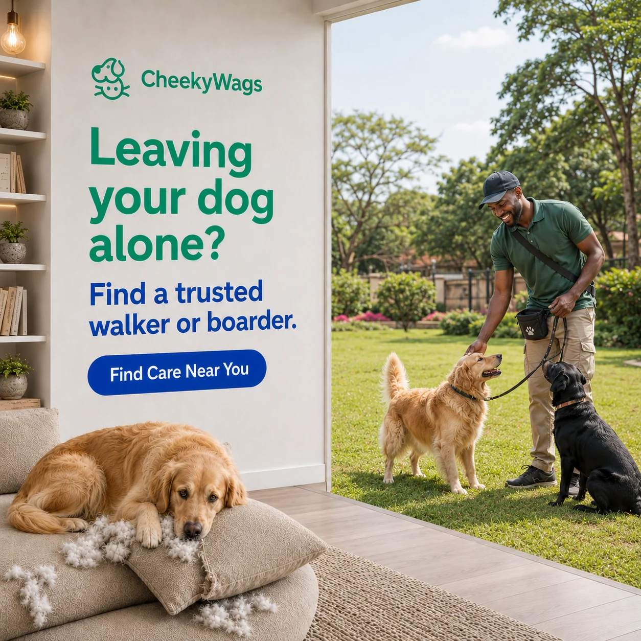 Leaving your dog alone? Find a trusted walker or boarder poster